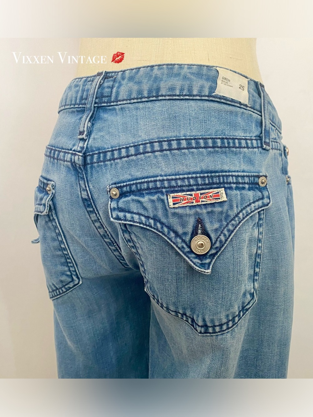 VINTAGE Y2K HUDSON LOW RISE ‘GWEN’ WIDE LEG CHAMBRAY TROUSERS IN MEDIUM WASH